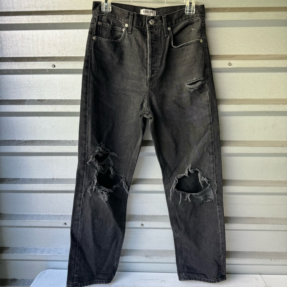 Agolde Charcoal Distressed Relaxed Jeans